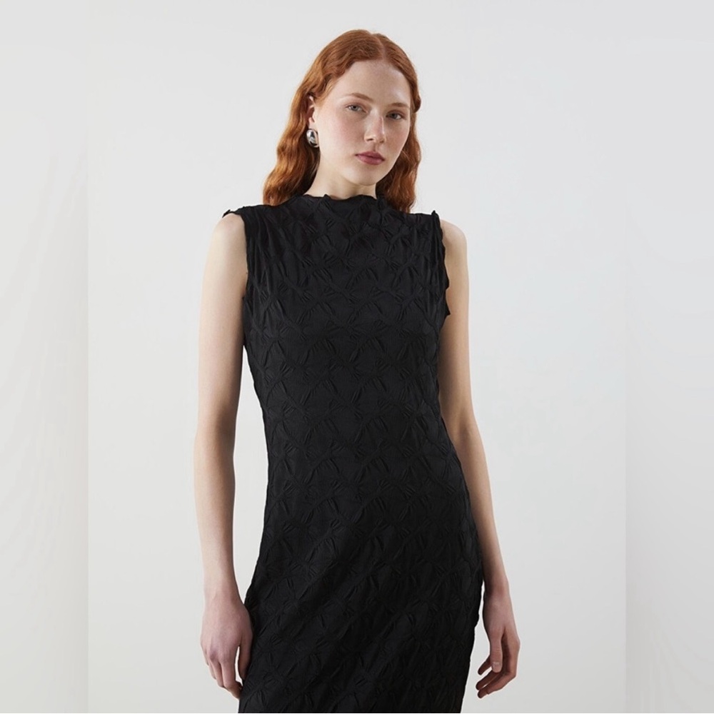 House of Harlow 1960 Black Textured Mock Neck Midi Dress Women’s Medium Glam